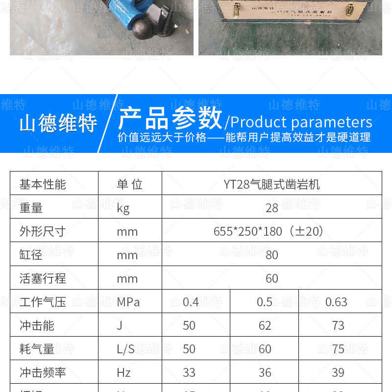 YT28型氣(qi)腿式(shi)鑿岩機(jī)參數(shu)
