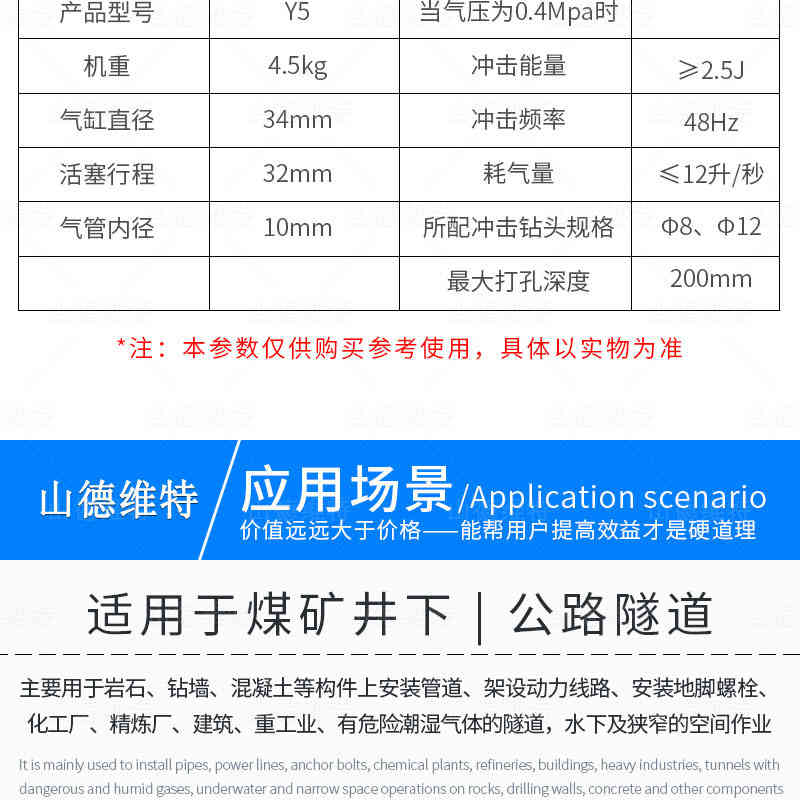手持式(shi)氣(qi)動(dòng)沖擊鑽參數(shu)