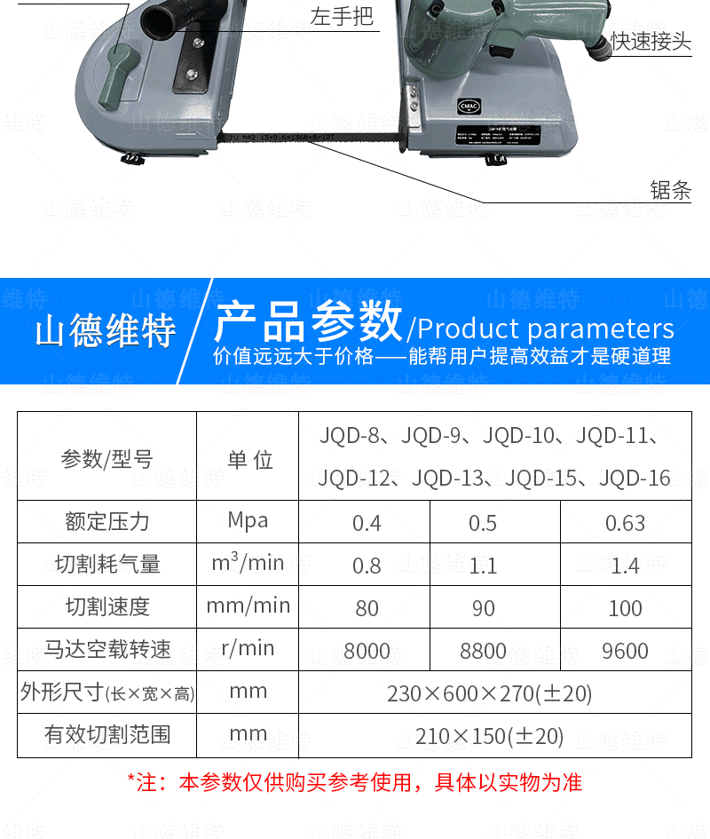 JQD-11礦用(yong)氣(qi)動(dòng)鋸參數(shu)